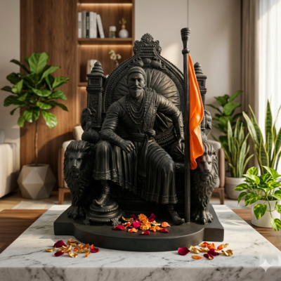 Chhatrapati Shivaji Maharaj Black & Copper Polyresin Sculpture 18 Inches